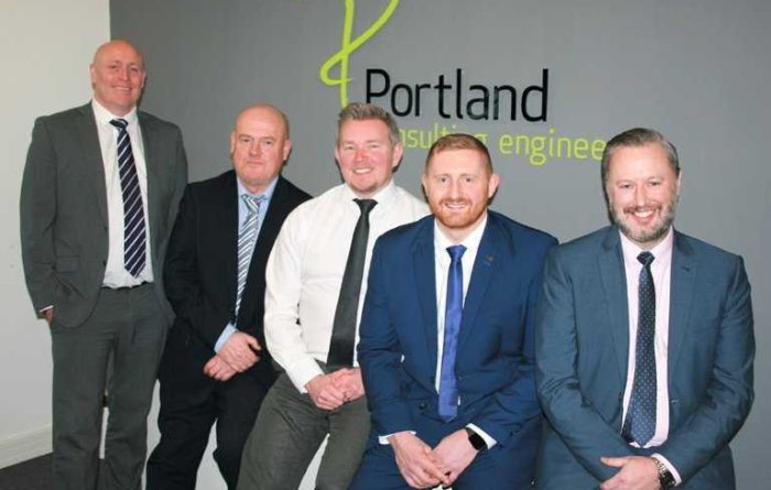 Portland Consultancy Engineers - L- R: Managing director Lee Barrr, Stephen Hunter, Jonathan Eeles, Mark Quigley and Mark Grant, director