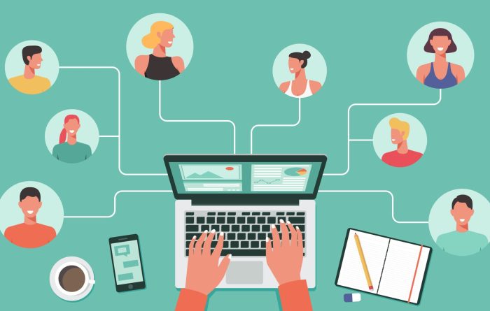 Illustration of person working at laptop remote monitoring employees