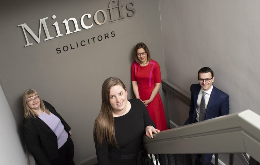 Key promotions at Mincoffs Solicitors. L-R Denise Arnott, Ashleigh Warne, Victoria Richer and Chris Hughes.